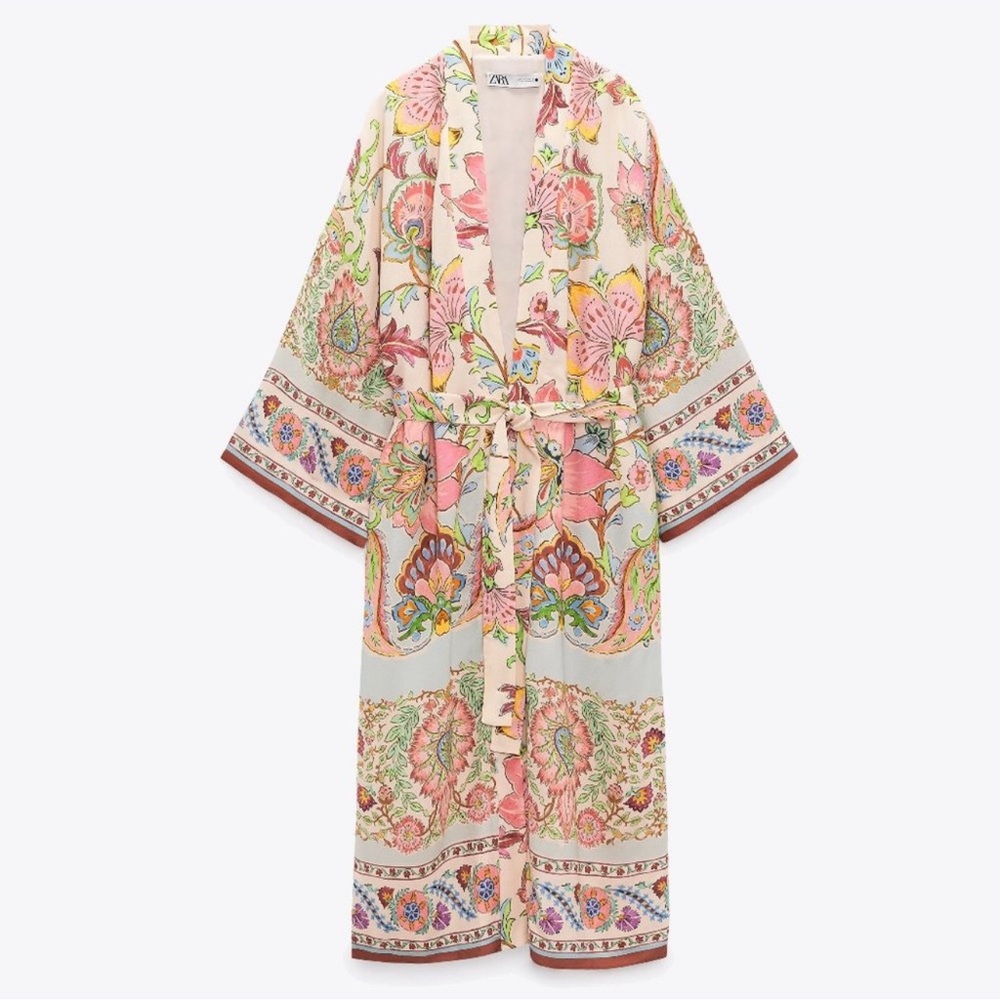 NWT Zara Printed Long Sleeve Kimono Robe Size S - Picture 3 of 12